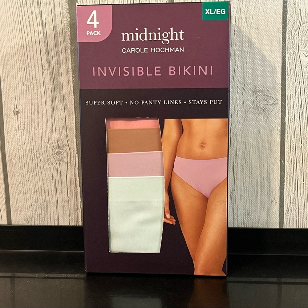 NWT Midnight by Carole Hochman Invisible Bikini 4-Pack - Pink, Mint, Tan, White